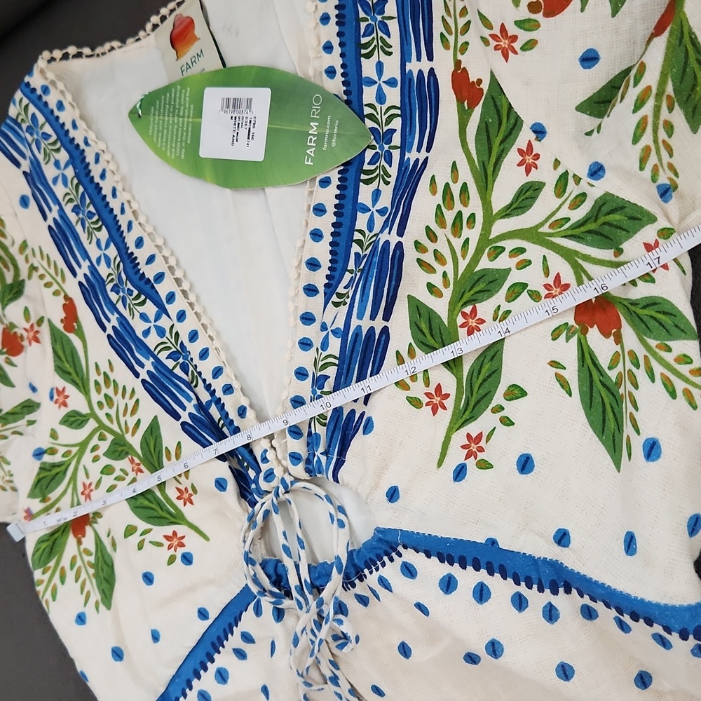 FARM Rio Blue and White Resort Maxi Dress with V-neck Bishop Sleeves - Picture 15 of 16